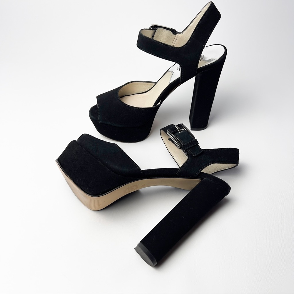 Women’s Black Suede High Heel Shoes Open Toe Michael Kors Size 6 1/2